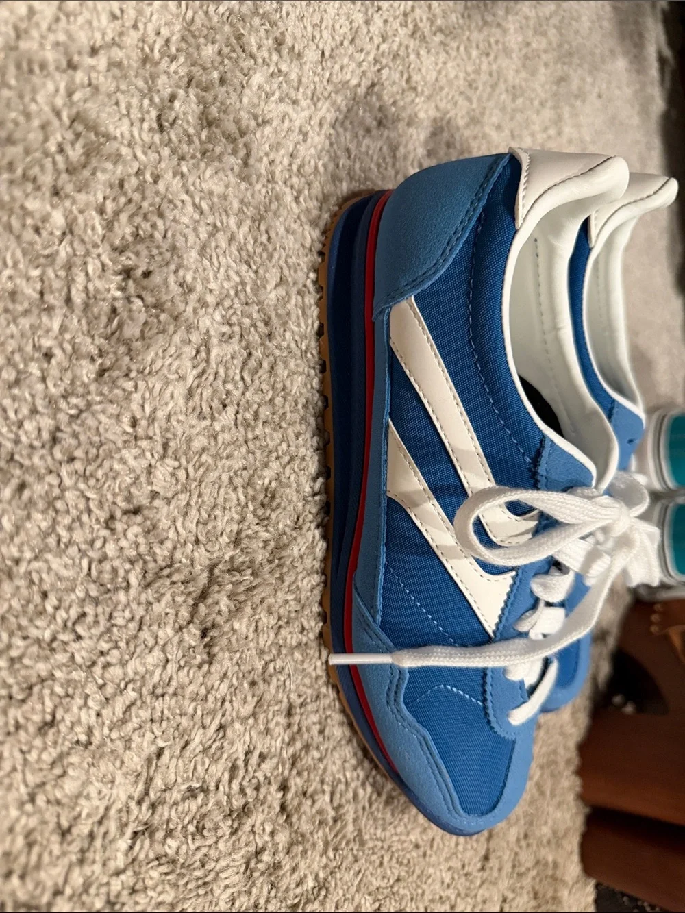 Blue Suede & Canvas Low-Top Sneakers - White Accents